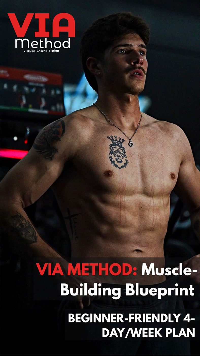 Cover of the VIA Method Muscle-Building Blueprint — beginner-friendly 4-day/week plan